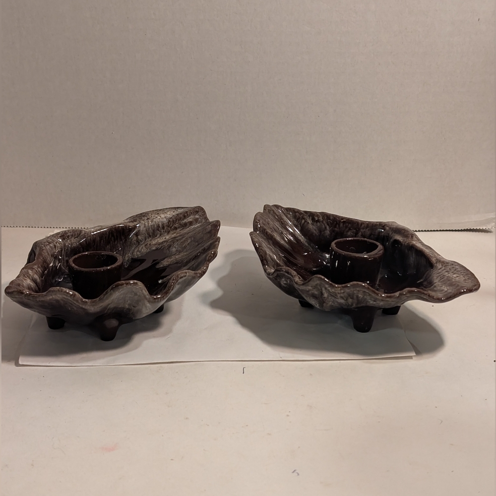 Vintage Canadian pottery candle holders from Evangeline Pottery.